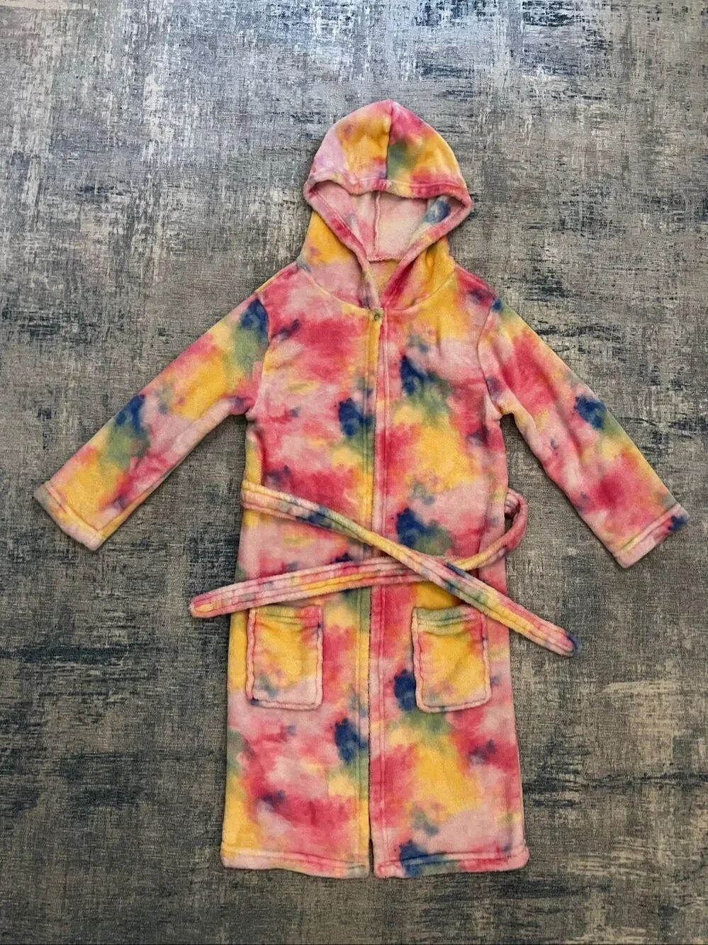 Rainbow Tie Dye Hooded Bath Robe Kids Small